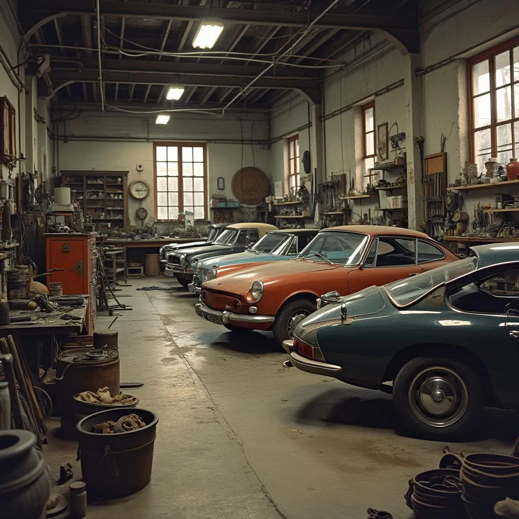 Historisches Foto der ersten Werkstatt